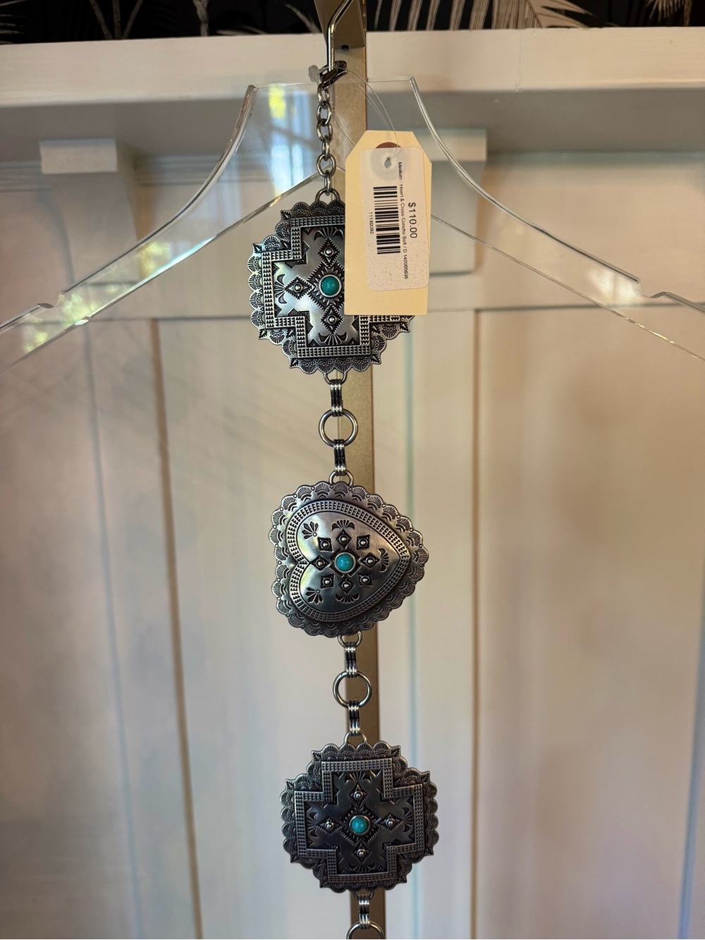 Silver-Tone Concho Belt with Turquoise Accents AR Western Wear - Picture 3 of 3